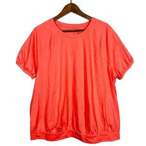 NEW! Lane Bryant Livi Activewear Henley Crop Tee Cuffed Salmon Pink - 18/20